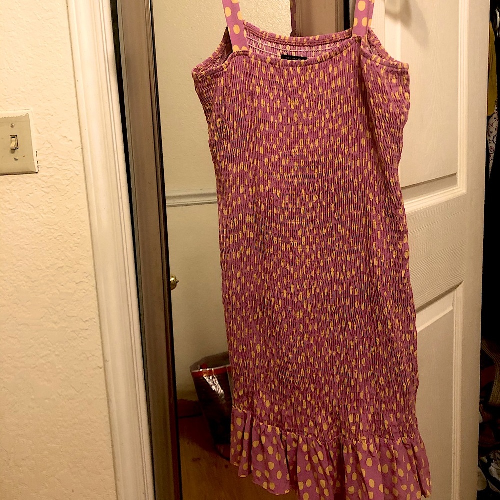 Zara ribbed pink/yellow polka dot mini dress